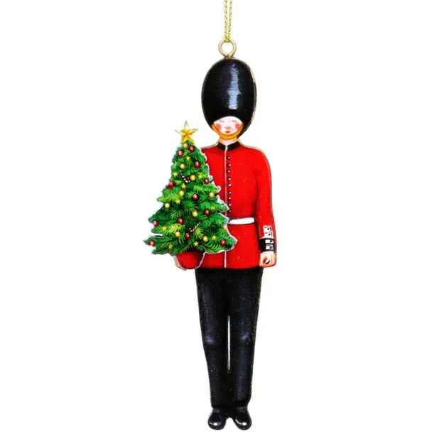 London Guard with Christmas Tree Wood Ornament