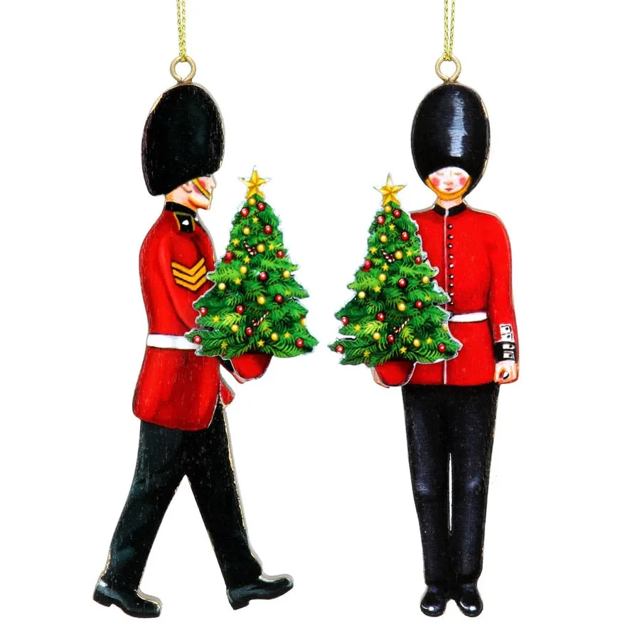 London Guard with Christmas Tree Wood Ornament