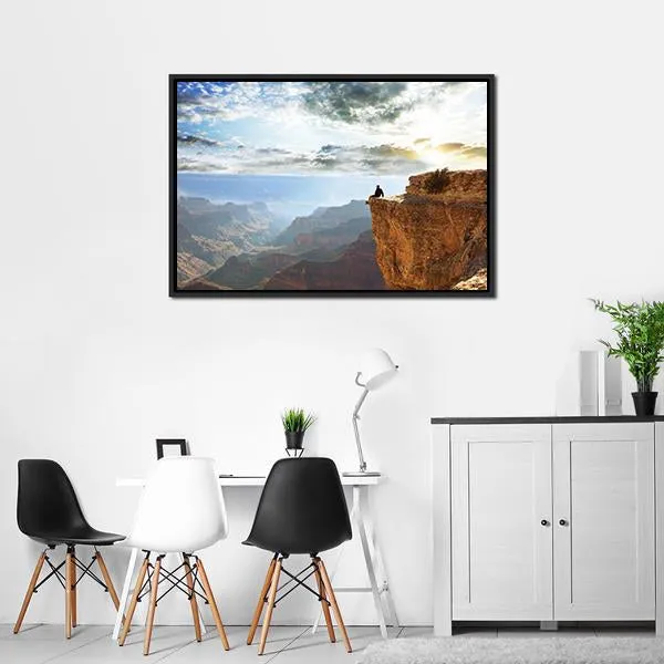 Man Sitting On Grand Canyon Canvas Wall Art