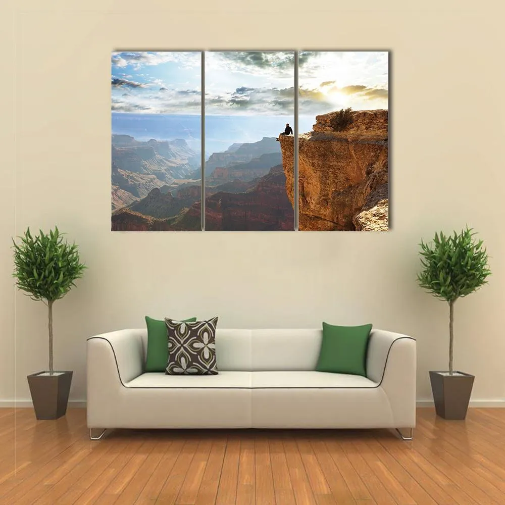 Man Sitting On Grand Canyon Canvas Wall Art