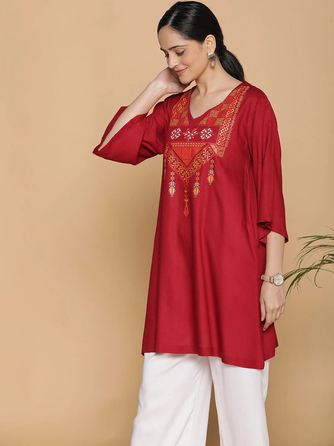 Maroon Rayon Kurti - Maya