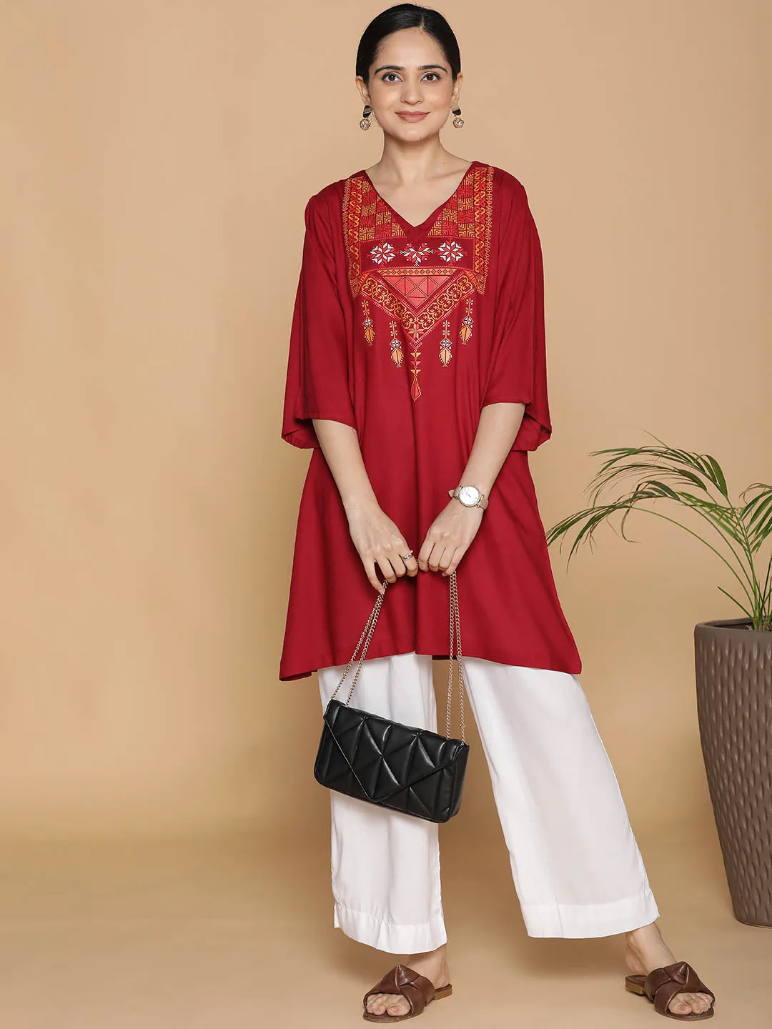 Maroon Rayon Kurti - Maya