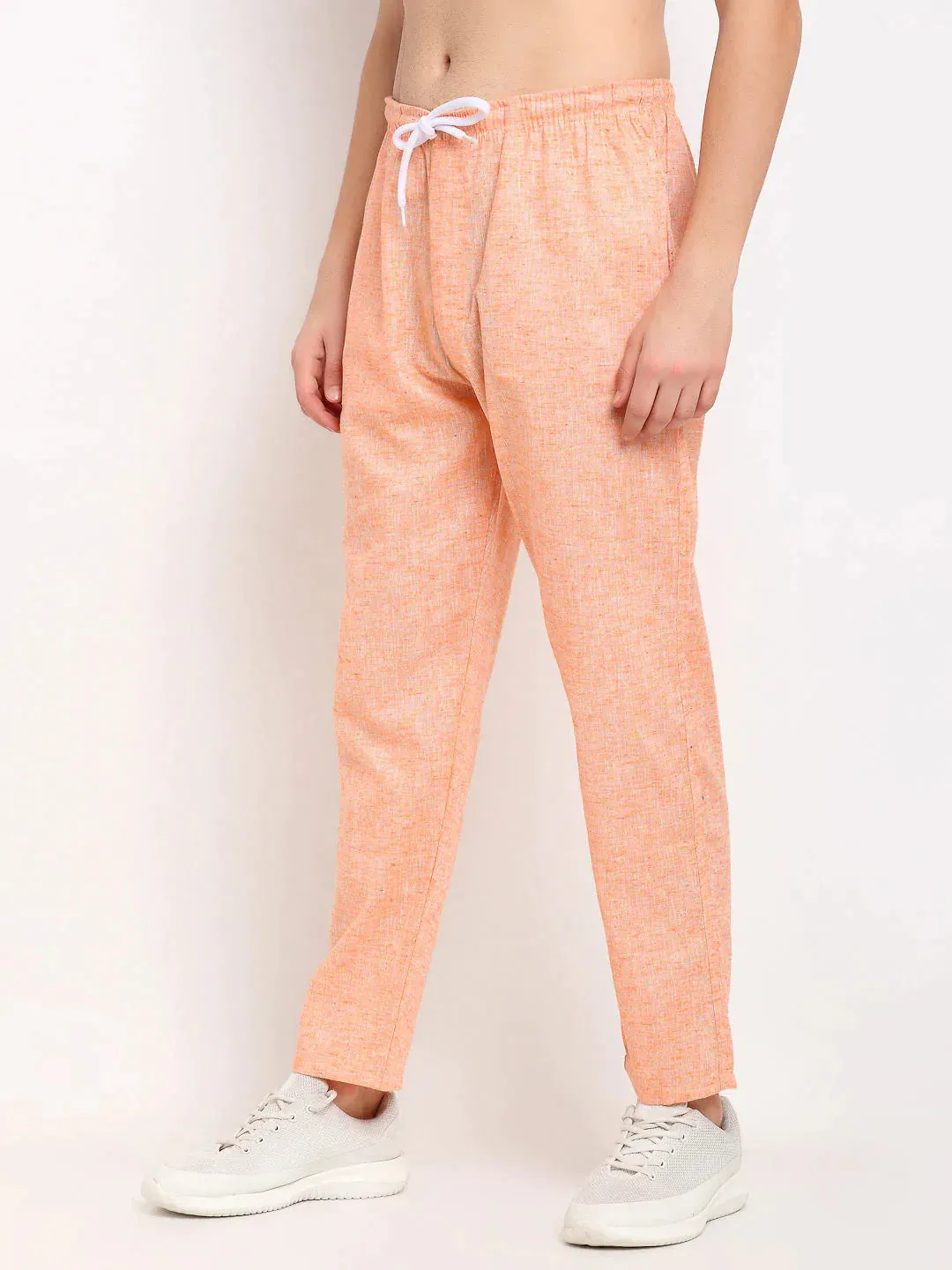 Men'S Orange Linen Cotton Track Pants