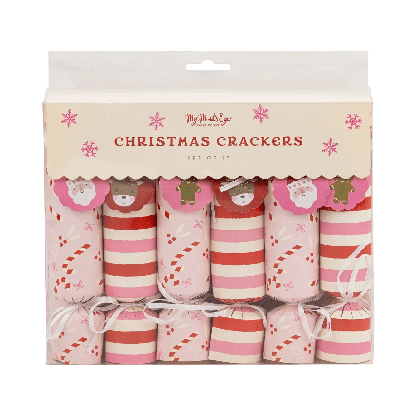 Pink and Red Kids Cute Christmas Crackers x 12