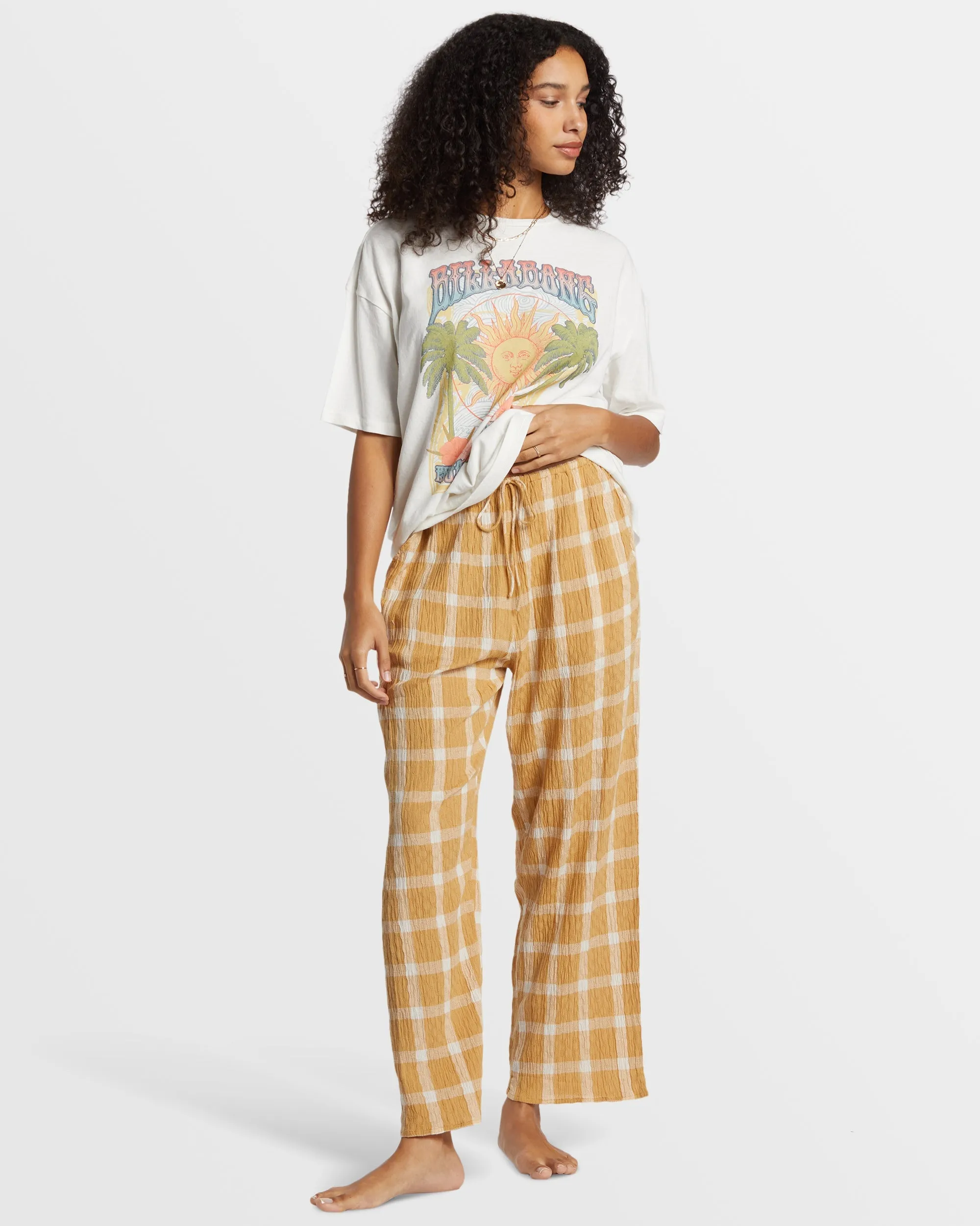 Plaid Out Elastic Waist Pants - Hemp 2