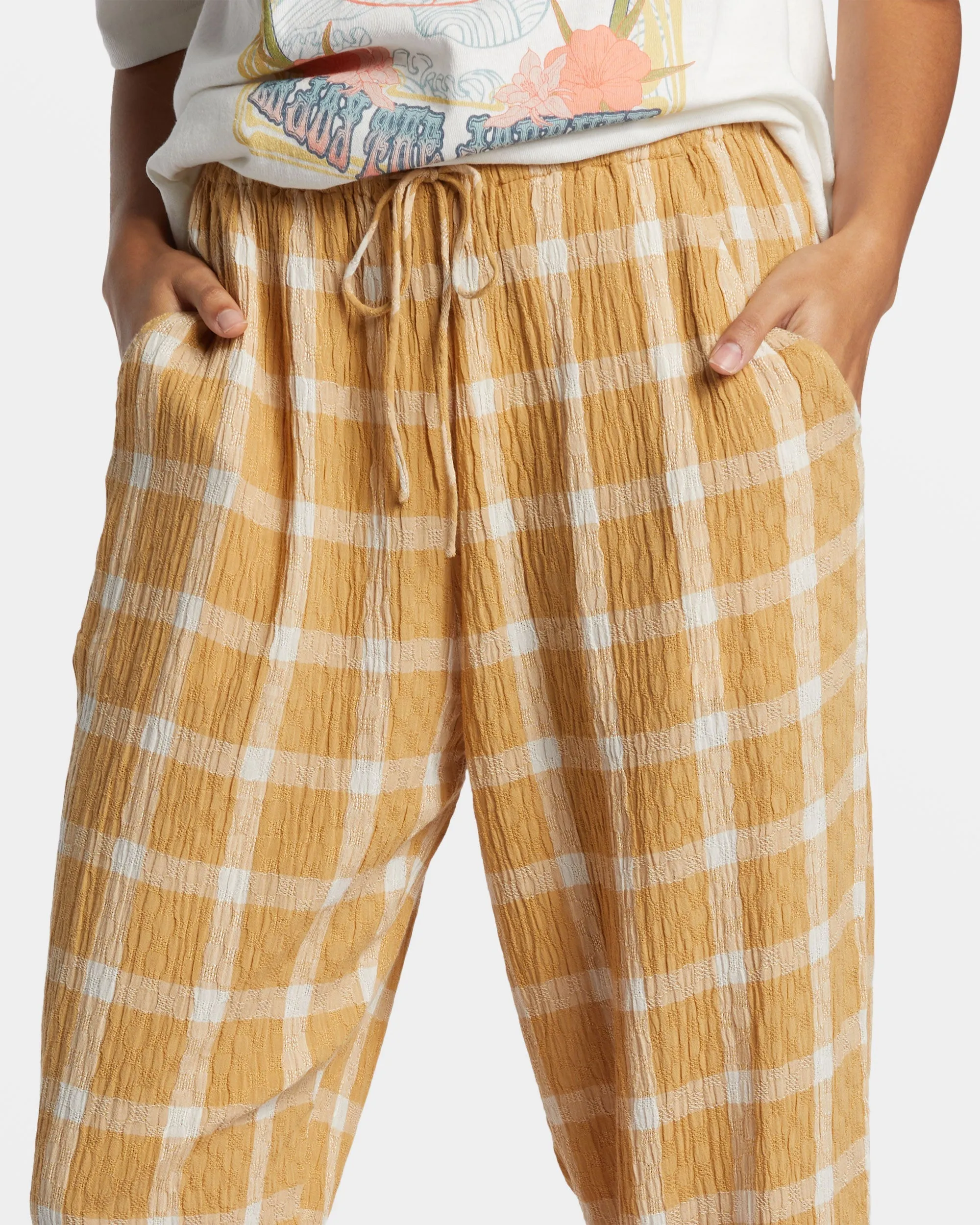 Plaid Out Elastic Waist Pants - Hemp 2