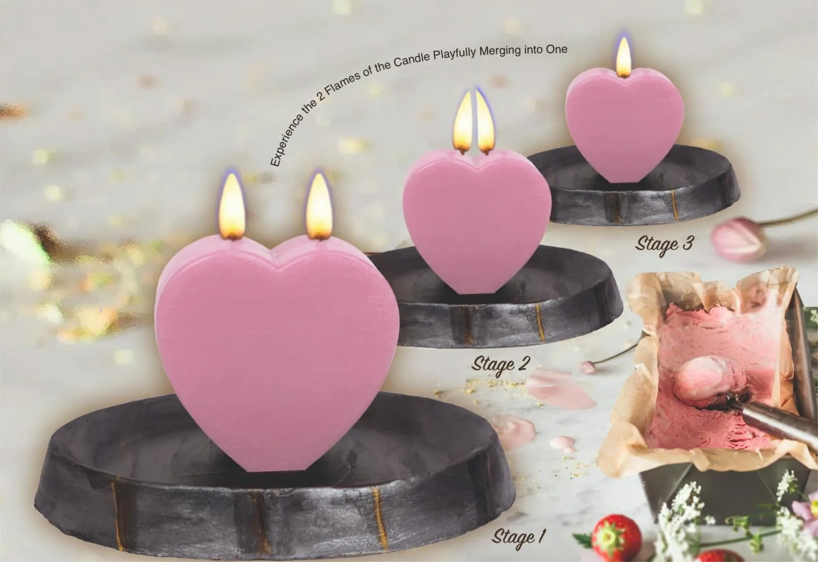 PLAYINGFLAMES Heart Shaped Scented Candles for Home Décor & Aromatherapy | Relaxing Aroma Candle | 270 Gm | Upto 2Hr Burn Time | Home Decor Item | Gifts for Memorable (Large, Pink)