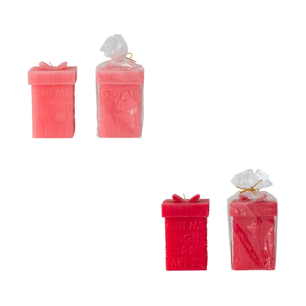 "Merry Bright" Gift Box Shaped Candle, 2 Color Options