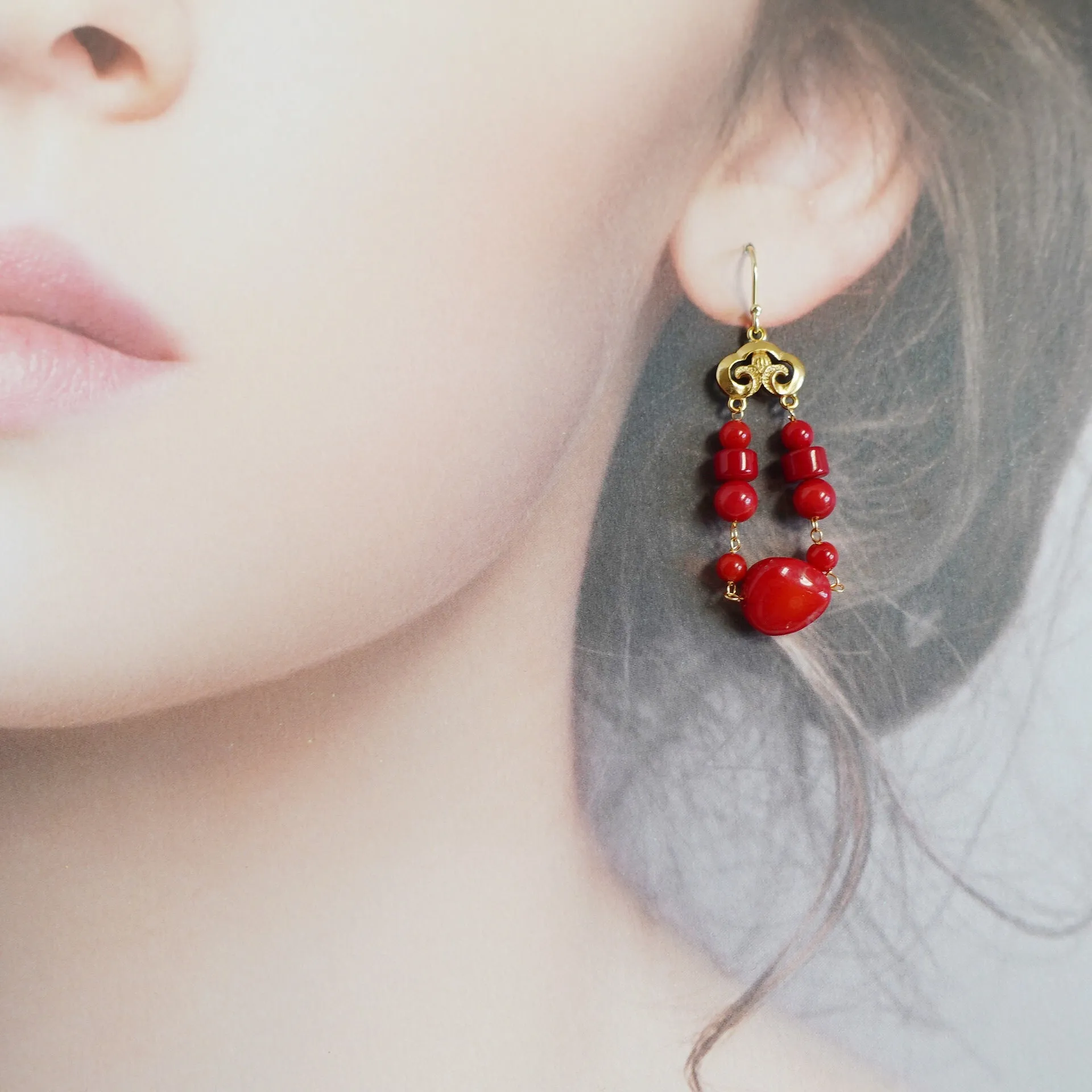 Red Coral Tribal Earrings