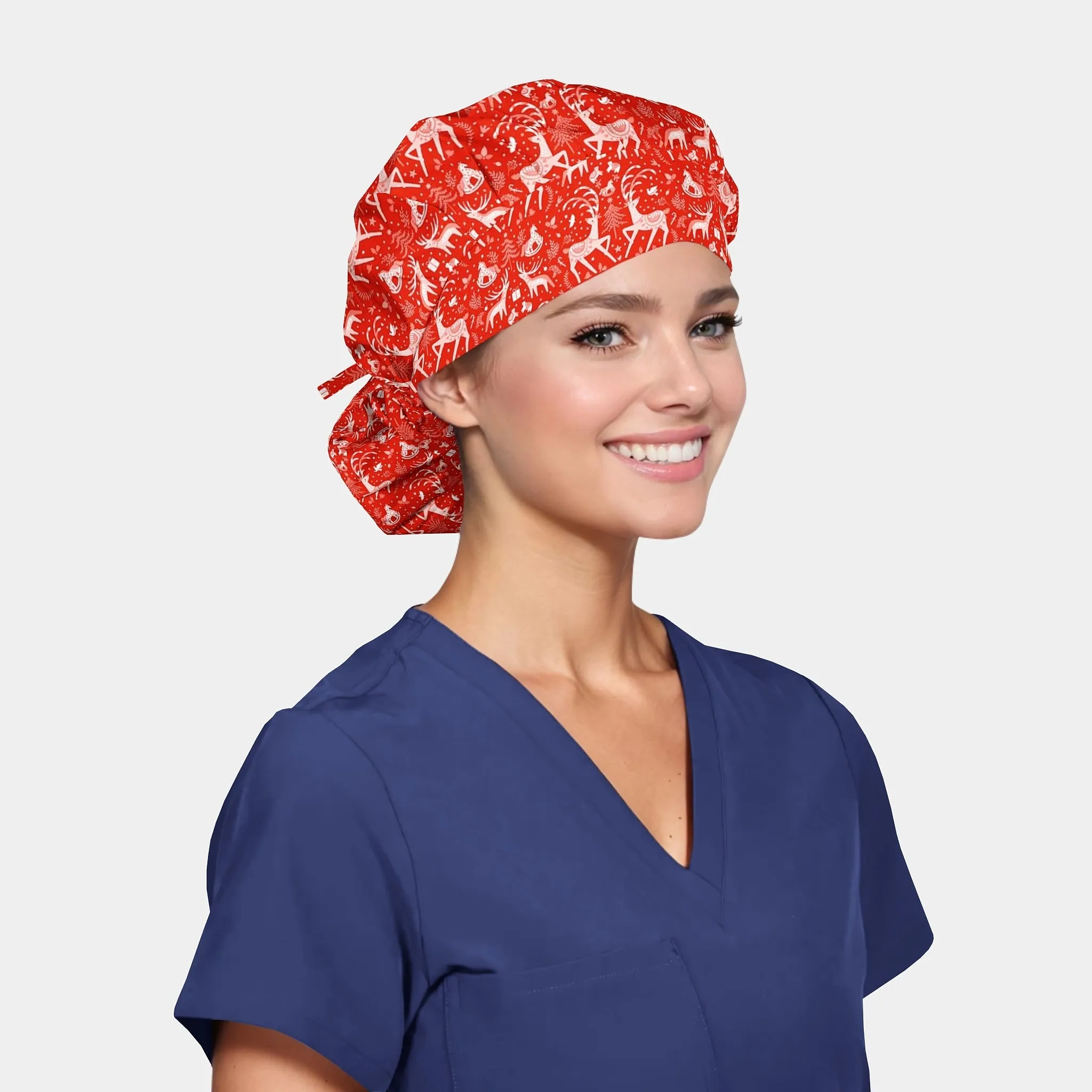 Reindeer Wonderland - Poppy Bouffant Scrub Caps