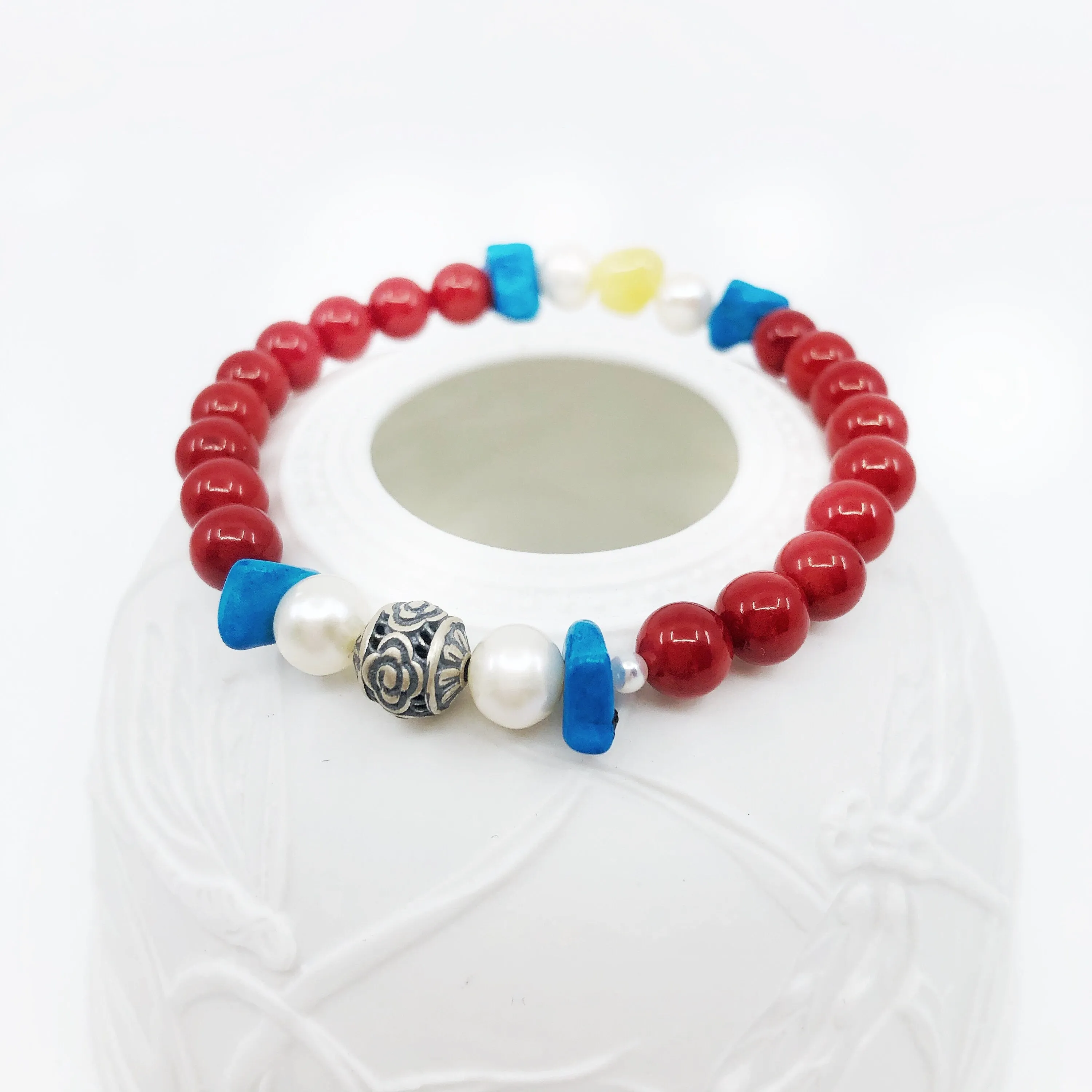 Reunion Beaded Bracelet - Red Coral