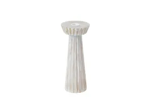 Ribbed Wood Candle Holder - Whitewash