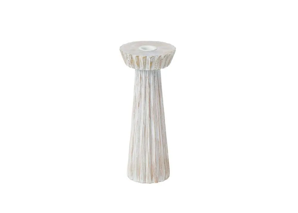 Ribbed Wood Candle Holder - Whitewash