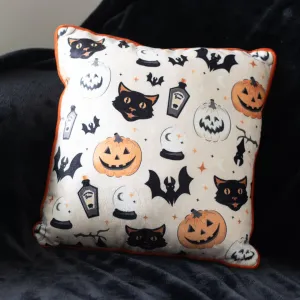 Spooky Cat and Pumpkin Halloween Print Cushion