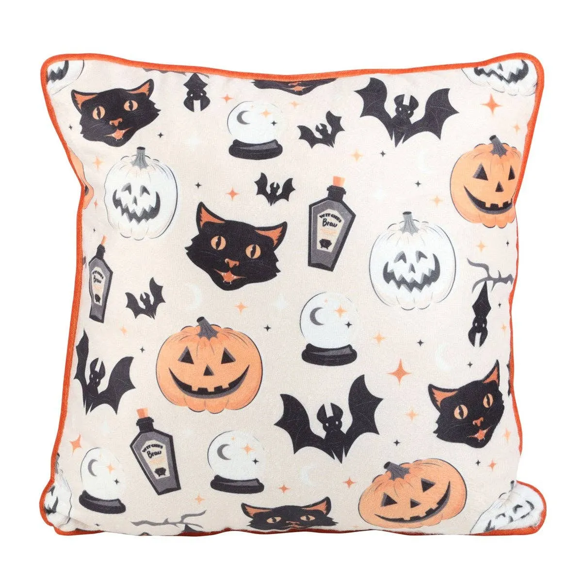 Spooky Cat and Pumpkin Halloween Print Cushion