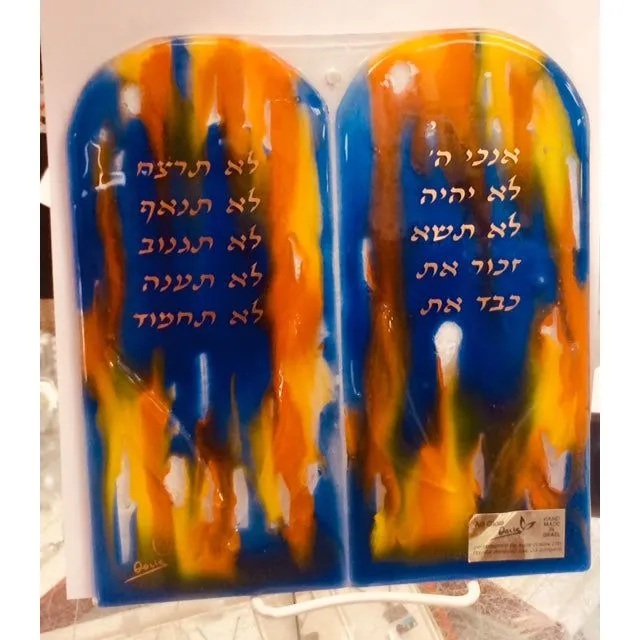 TEN Commandments Fused Glass Jewish Art By DORIS Made in Israel Design may vary