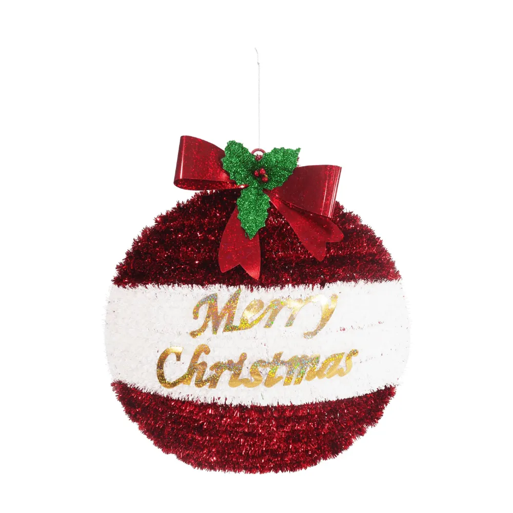 Tinsel Bauble Plaque with Laser Bow Asst