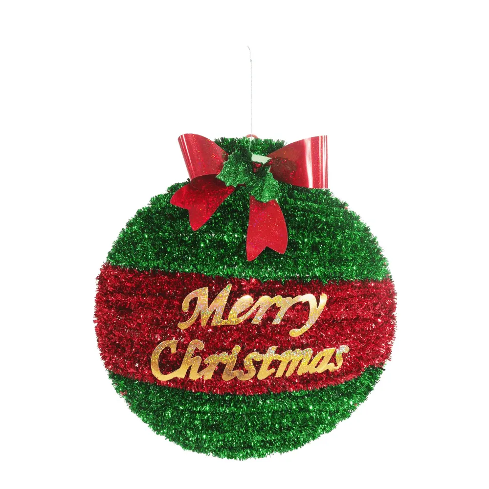 Tinsel Bauble Plaque with Laser Bow Asst