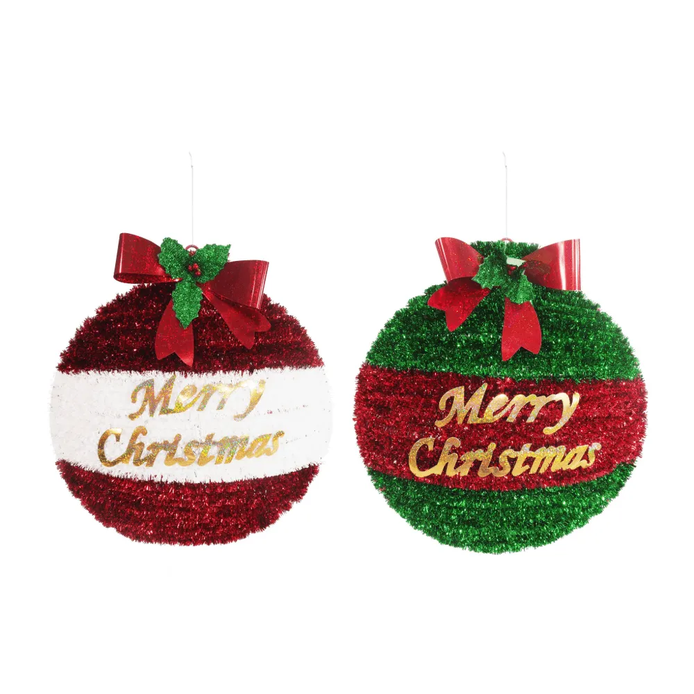 Tinsel Bauble Plaque with Laser Bow Asst