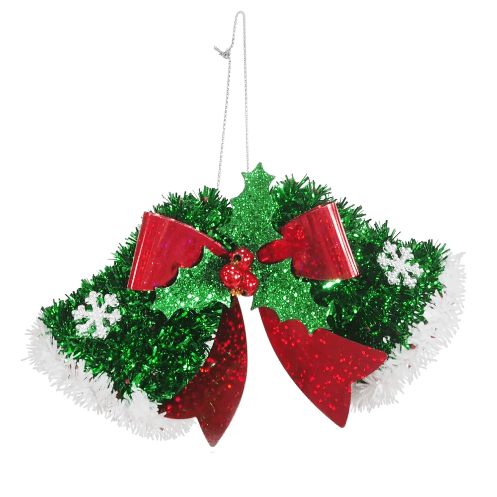 Tinsel Hanging Twin Bells Asst