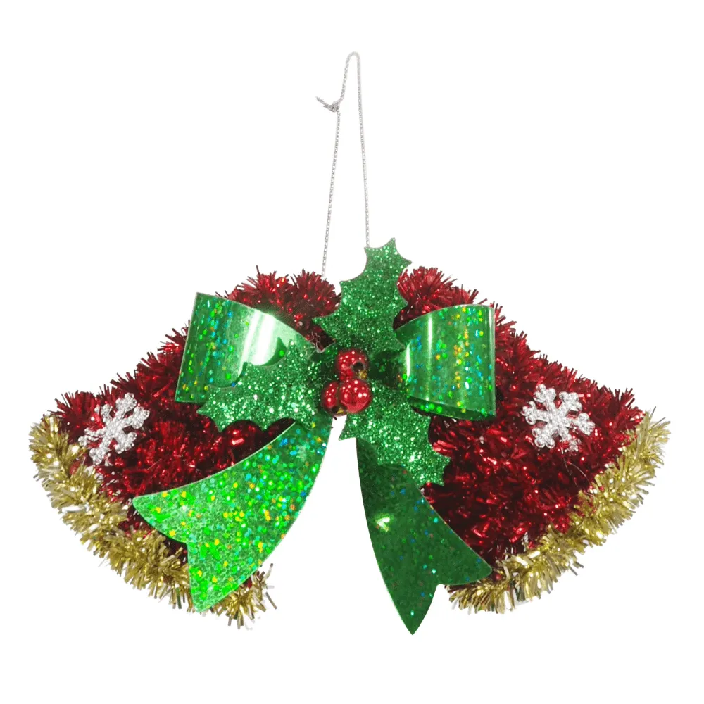 Tinsel Hanging Twin Bells Asst