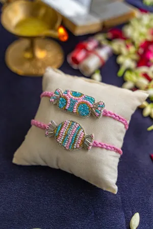 Toffee and Candy Embroidered Rakhi - Set of 2