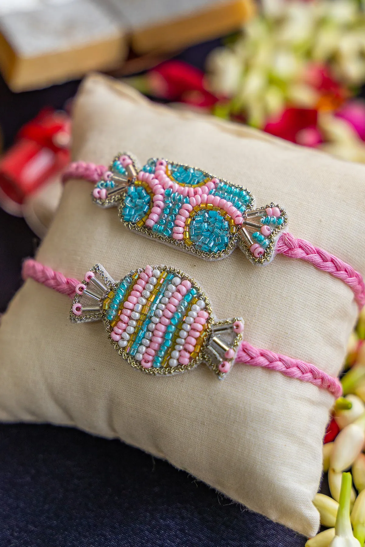 Toffee and Candy Embroidered Rakhi - Set of 2