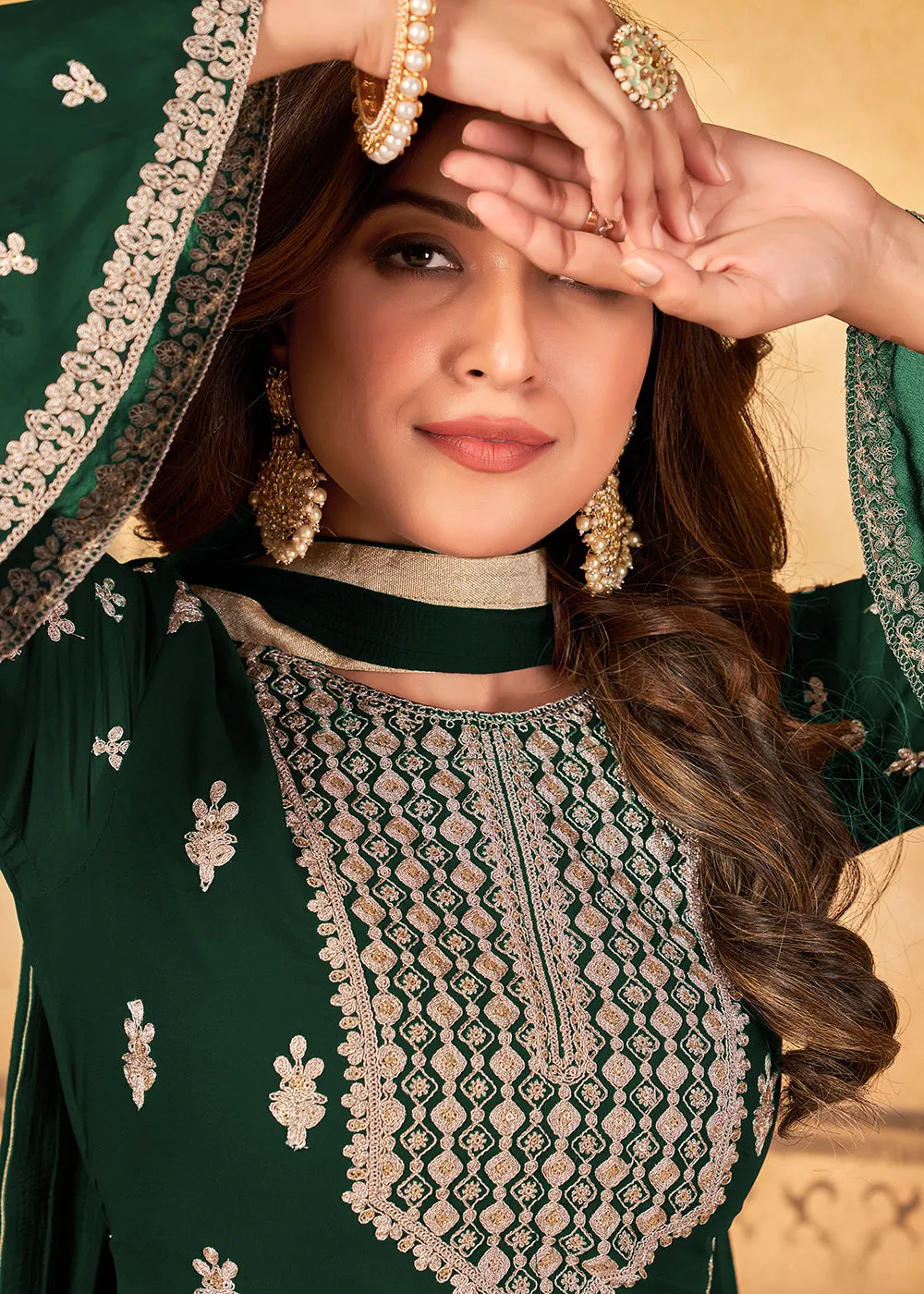 Traditional Wedding Green Georgette Palazzo Salwar Kurta