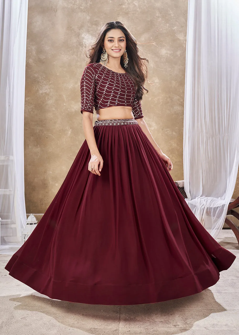 Wedding Festive Style Red Embroidered Lehenga Choli