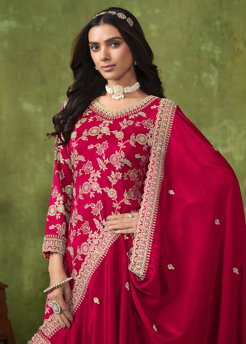 Wedding Wear Pink Dola Silk Jacquard Palazzo Suit