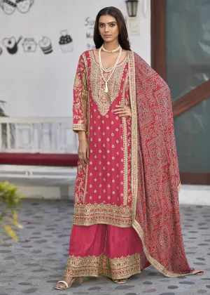 Wedding Wear Pink Palazzo Suit with Bandhej Dupatta